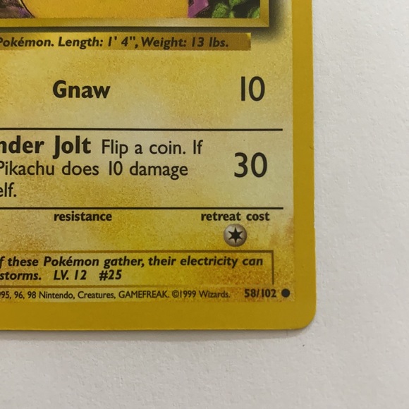 Authentic 1999 Pikachu Pokemon Card